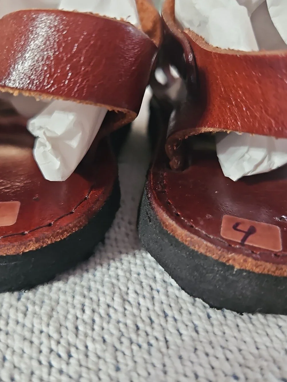 Kids Brown Woven Leather Sandals with Adjustable Ankle Strap